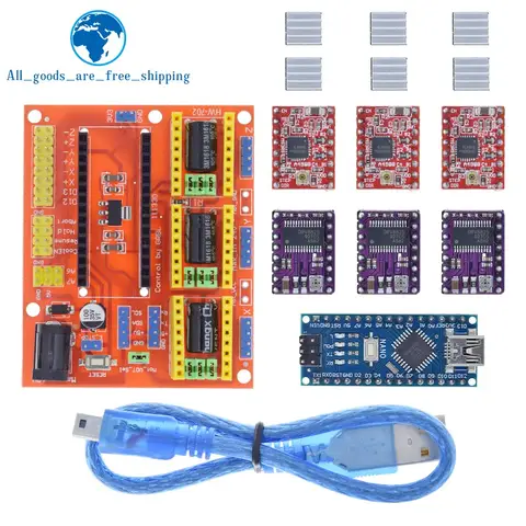 TZT 1SET 3DV4 CNC Shield V4 + Nano 3.0 + 3pcs DRV8825 or A4988  Reprap Stepper Drivers Set For  Arduino