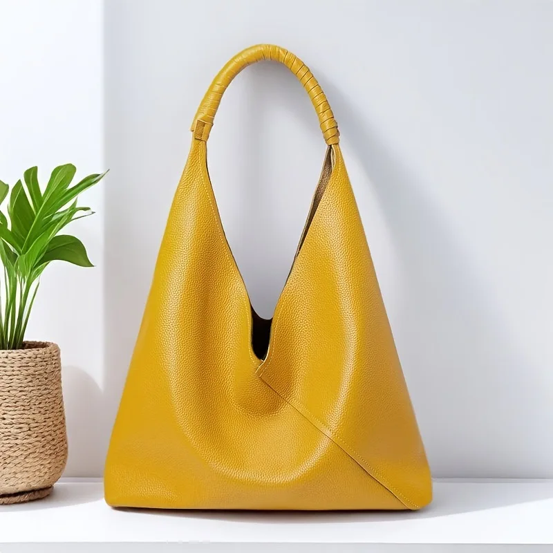

Simple Retro 100% Genuine Leather Shoulder Bag, Minimalist Hobo Bag, Work Bag for Women, Elegant Large Tote Bags for Ladies