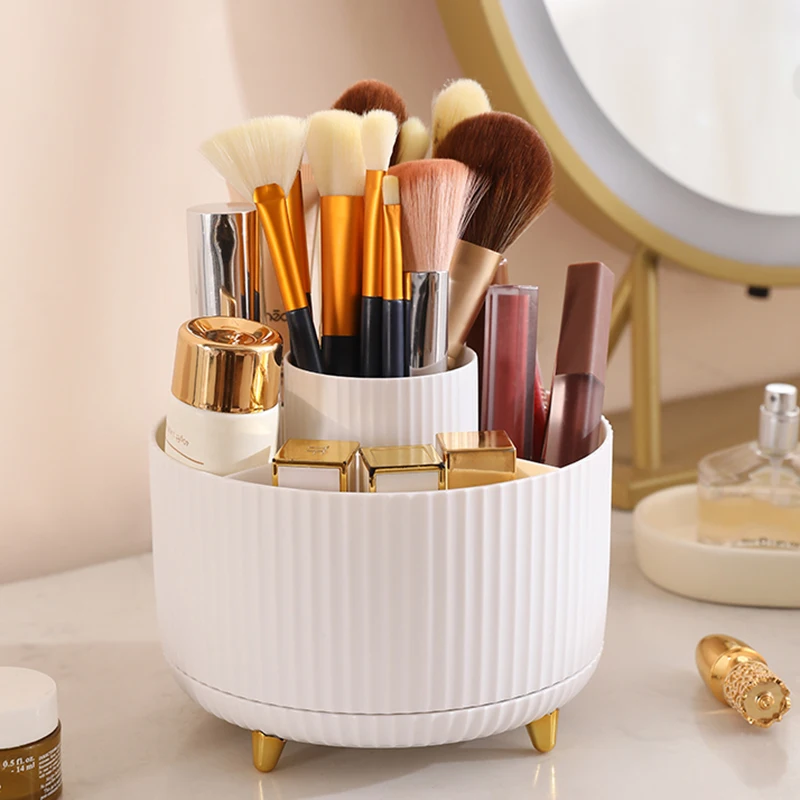 1Pcs 360° Rotating Makeup Brush Holder Storage Box, 5 Slot Makeup Brush Cup, Suitable for Bathroom Dressing Table,Office Desktop