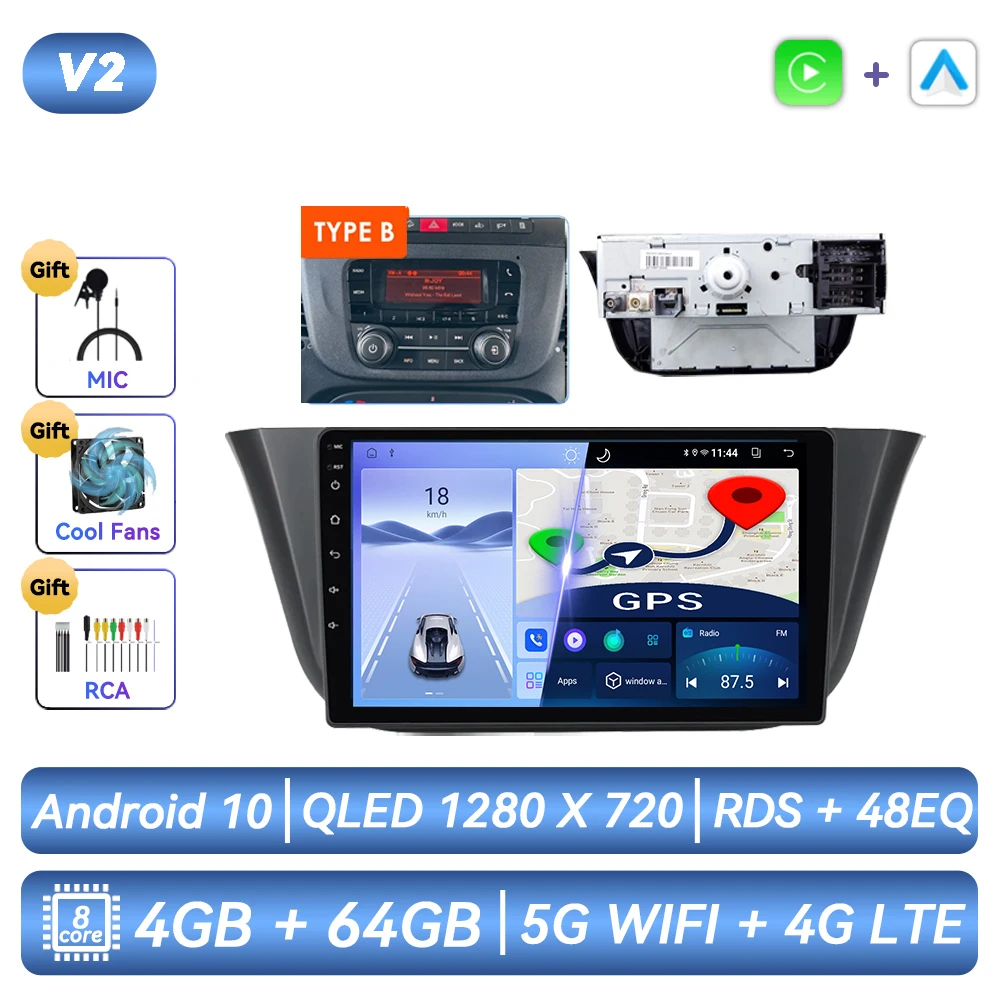 Autoradio met Android-functionaliteit, GPS-navigatie, CarPlay en touchscreen voor Iveco Daily 2013 2014 2015 2016 2017 2018 2019 2020 2021.