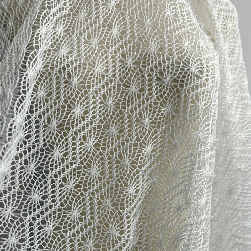 White Mesh Fabric Wave Striped Lace Wedding Hollow Dress Clothing DIY Handmade Sewing Material By The Meter Wholesale Cloth