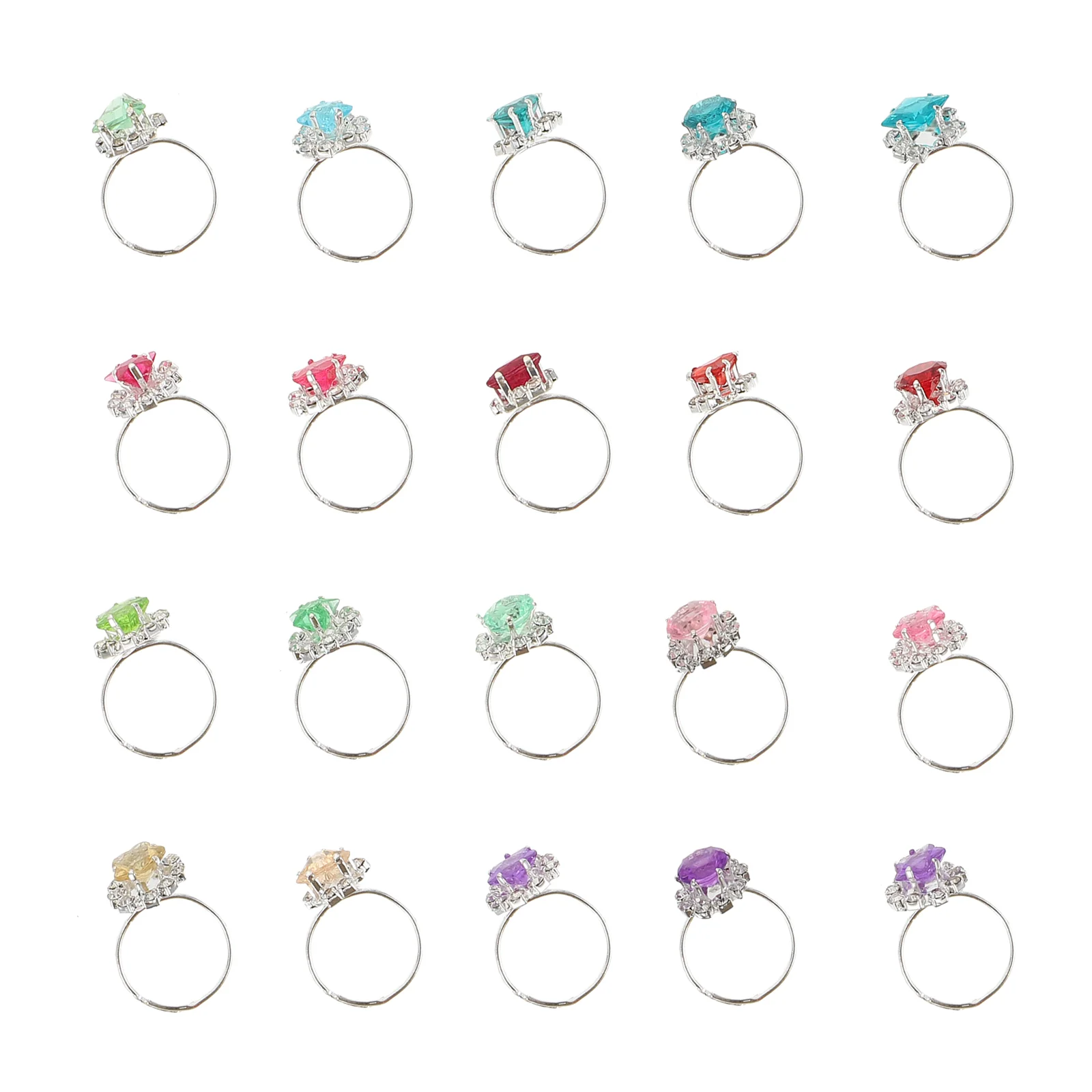 20 Pcs Children Imitation Diamond Ring Girls Finger Rings Decorative Christmas Little Random Color Jewelry Toys Alloy