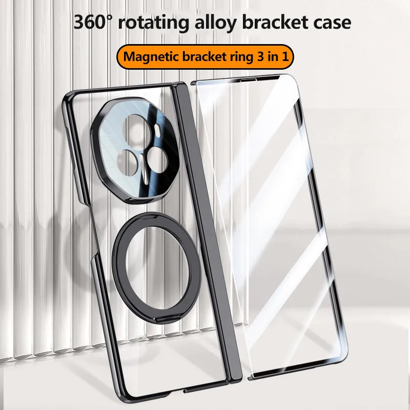 

Rotating Bracket Case For Honor Magic V3 Electroplated Transparent Hinge Protective Shell For Magsafe Wireless Charging Cover