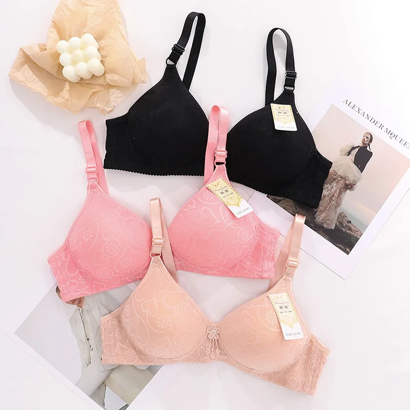 Sujetador en forma de corazón para mujer, para chicas, señoras de mediana edad y mayores, cobertura total, sin aros, ligero, transpirable, estampado.