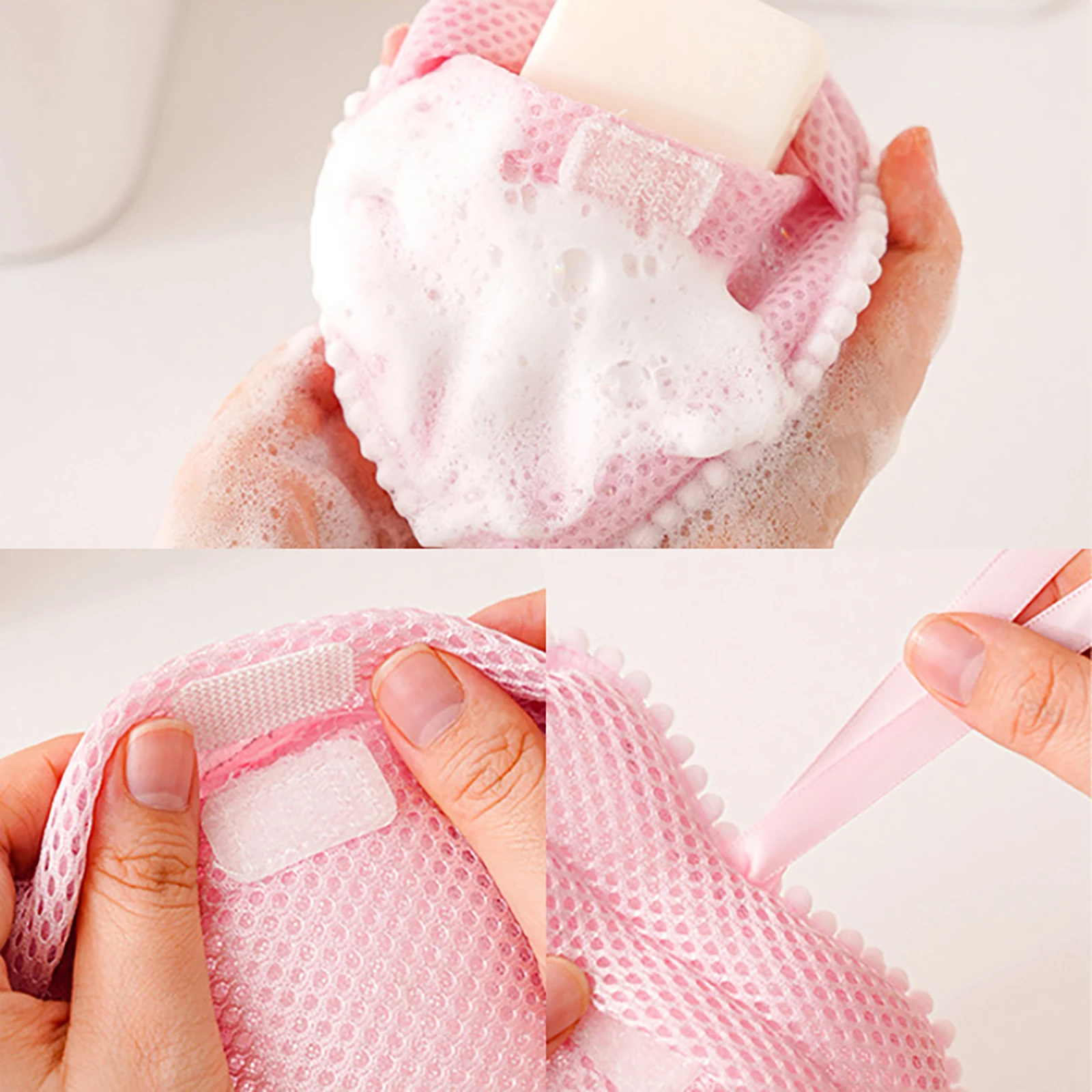 الحقيبة الشبكية للصابون مع الحبل رغوة سريعة دش حامل السفر صافي حمام زهرة تنظيف اكسسوارات الحمام #5