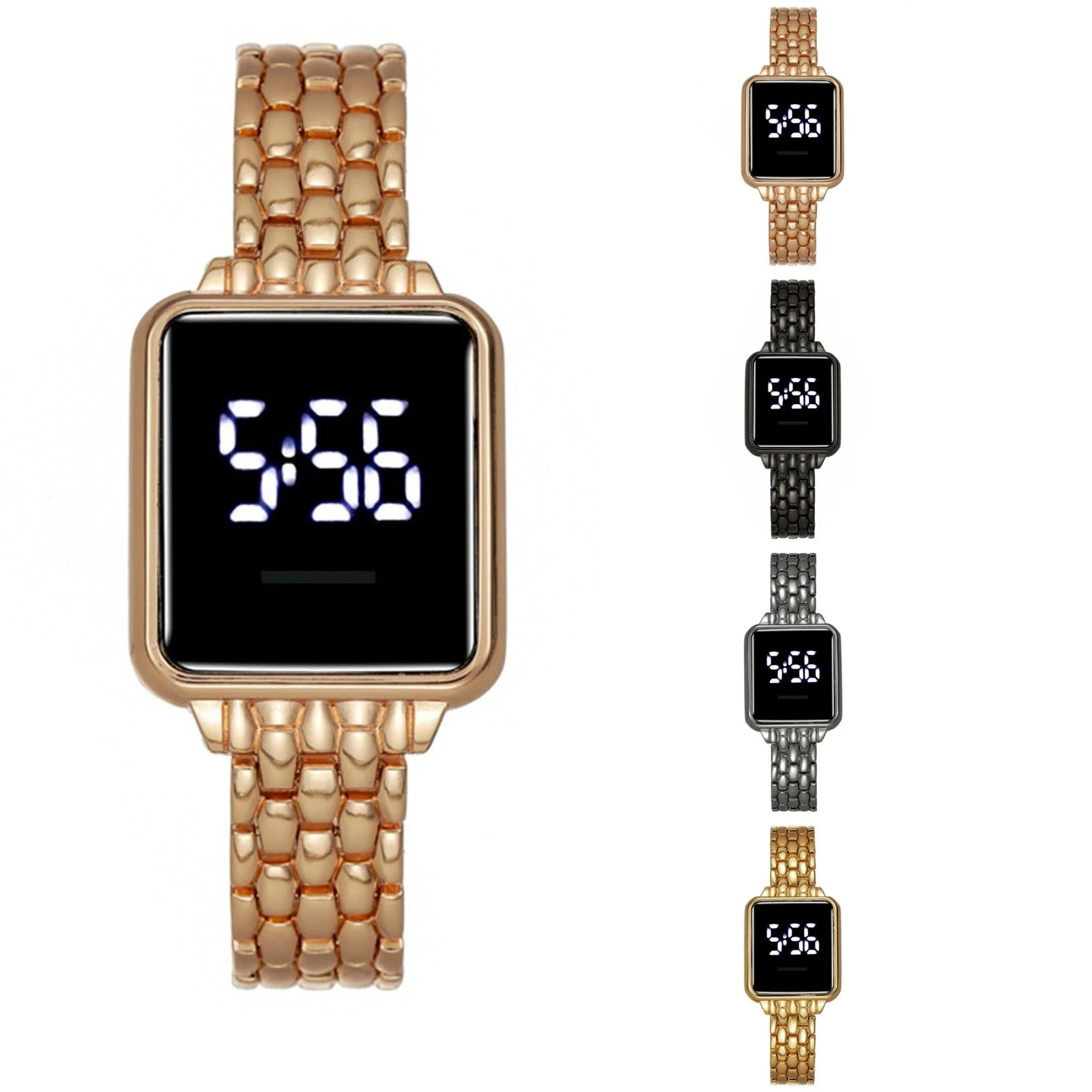 ساعة يد نسائية فاخرة بإضاءة عصرية كاجوال بنمط مربع وشاشة LED ساعة يد نسائية ملابس يومية تتطابق مع الديكور