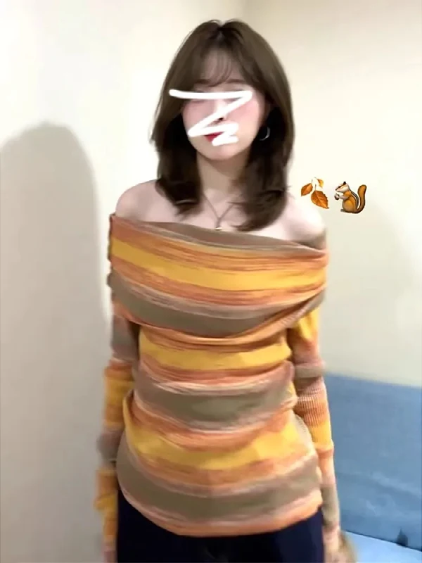 

Женский винтажный полосатый свитер на одно плечо больших размеров, облегающий, осенне-зимний, для ношения под одеждой