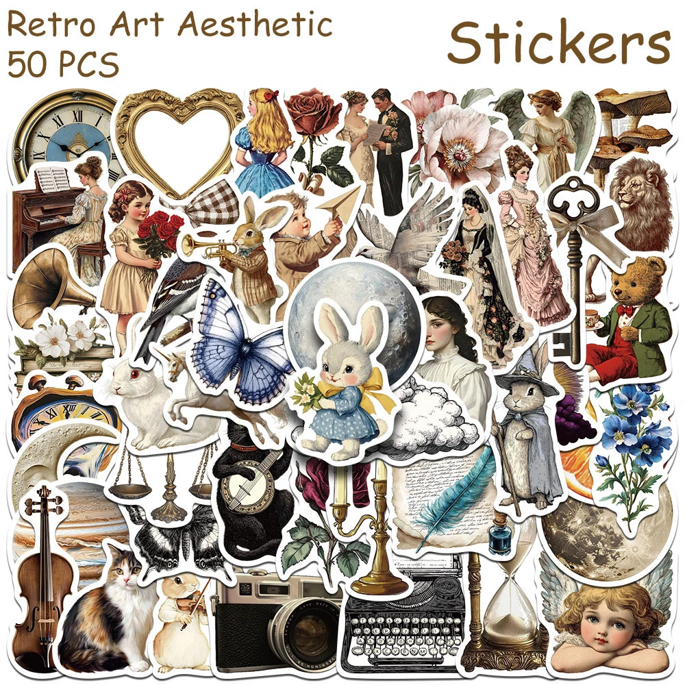 10/30/50 Stück Retro-Kunst Ästhetische Aufkleber Cartoon Wasserfeste Graffiti-Sticker DIY Gepäck Handy Gitarre Niedliche Dekorations-Aufkleber Spielzeug