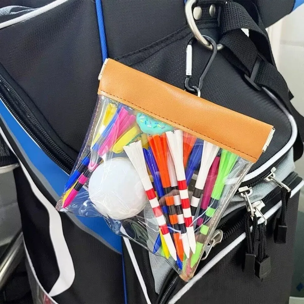 Transparent Golf Bag Pouch with Auto Close PVC Golf Tee Storage Holder Wide-Mouth Hanging Pouch Golf Tool Storage Bag