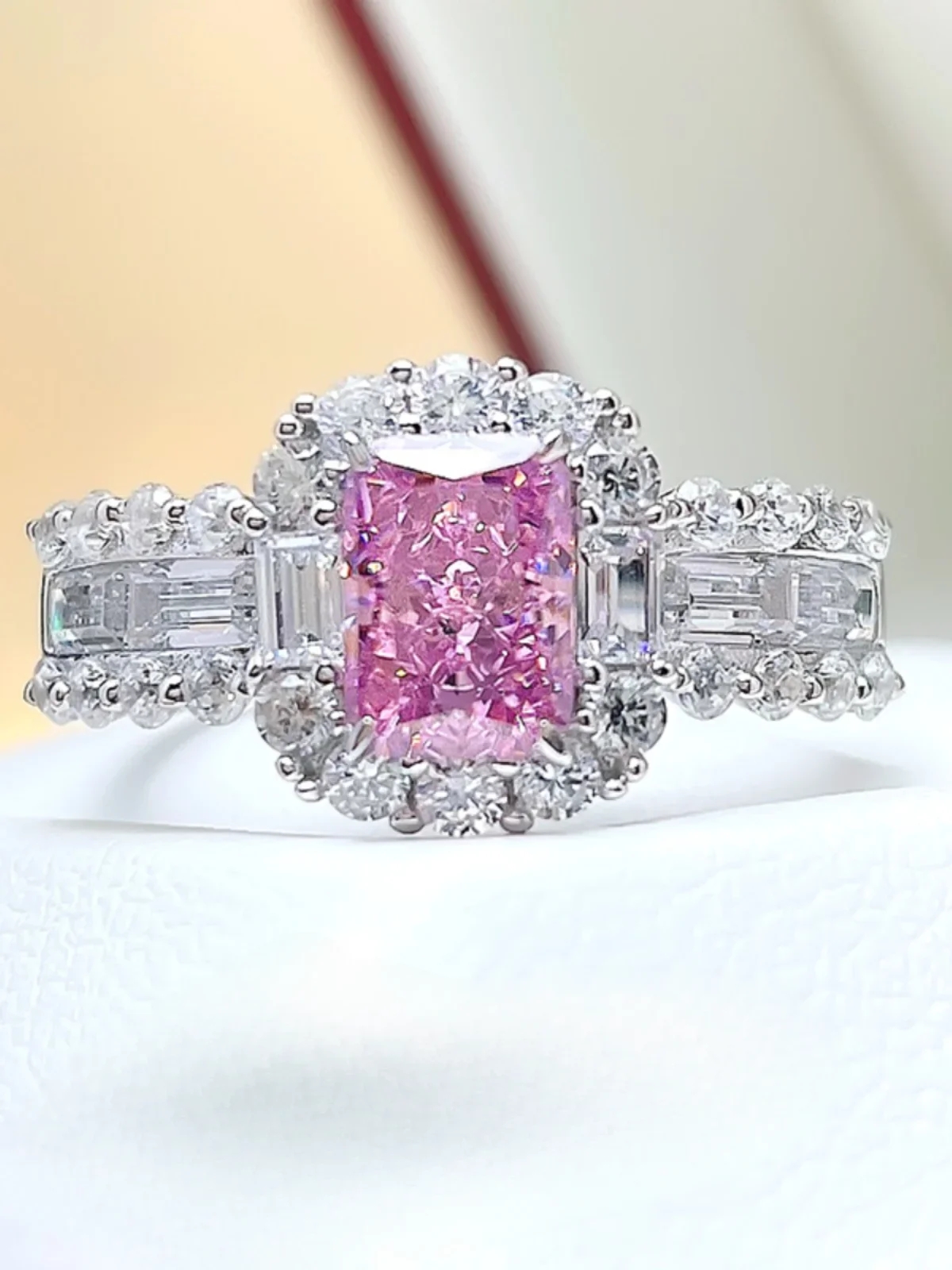 Rose Pink Diamond Ring for Women 925 Sterling Silver Inlaid with Imported High Carbon Diamond