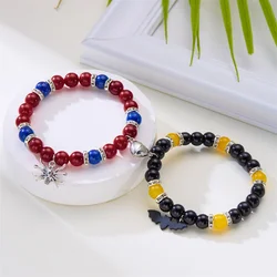 2Pcs/set Halloween Spider Bat Couple Bracelets For Women Men Heart Magnetic Matching Bangle Stone Crystal Beads Bracelet Jewelry