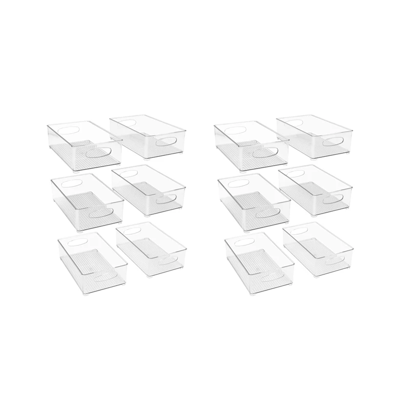 

Plastic Storage Bins Stackable Clear Pantry Organizer Box Bin Containers For Organizing Kitchen Fridge, Food, Pack Of 12