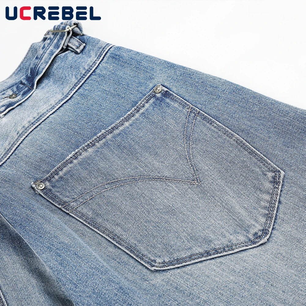 Whiskered Washed Distressed Jeans Mens Vintage Casual Wide-leg Baggy Scimitar Denim Pants Man