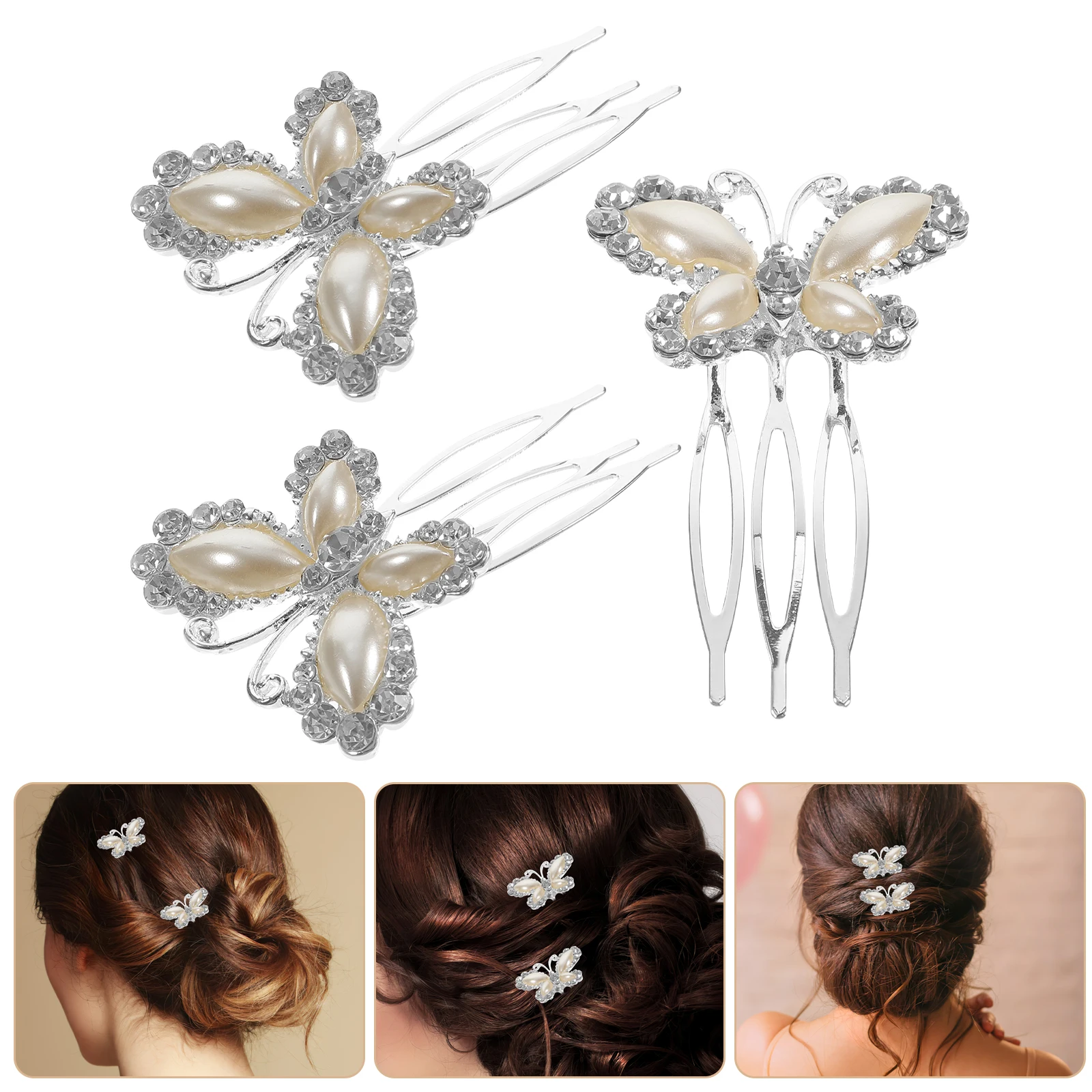 

3 Pcs Bridesmaid Hair Combing Card Wedding Pin Alloy Rhinestone for Bridal Weddings