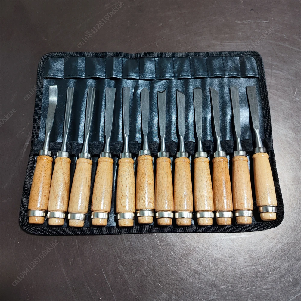 12Pcs/set Steel Wood Carving Hand Chisel Tool Set Woodworking Professional Lathe Gouges Construction An Carpentry Tools Durable