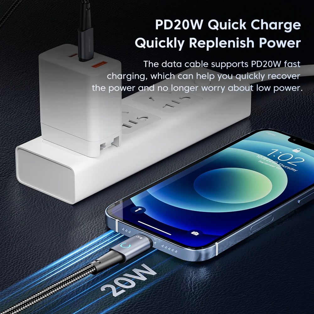 Toocki UBS Lightning Cable PD20W Fast Charging Charger Type C LED Indicator Cable For iPhone 14 13 12 Pro Max X XR USB Data Cord