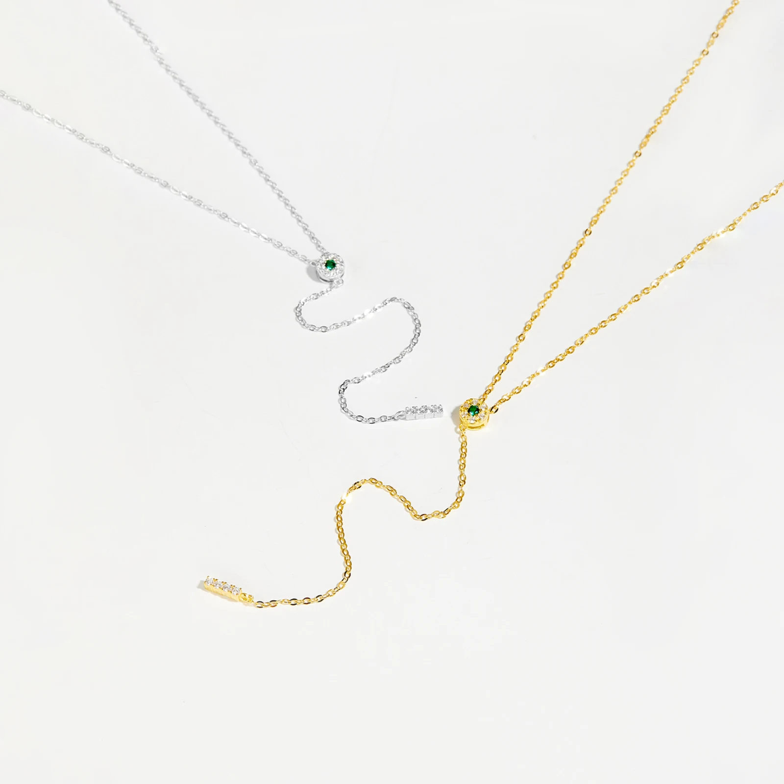 VEWANT New 925 Sterling Silver Small Green Zircon Long Chain Adjustable Necklace 2024 Fine Luxury Women Jewelry