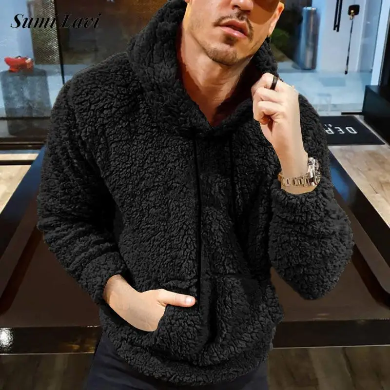

Уличная одежда, мужские флисовые толстовки в стиле хип-хоп, осень-зима, теплые повседневные однотонные меховые шерстяные толстовки с капюшоном, винтажная мужская толстовка