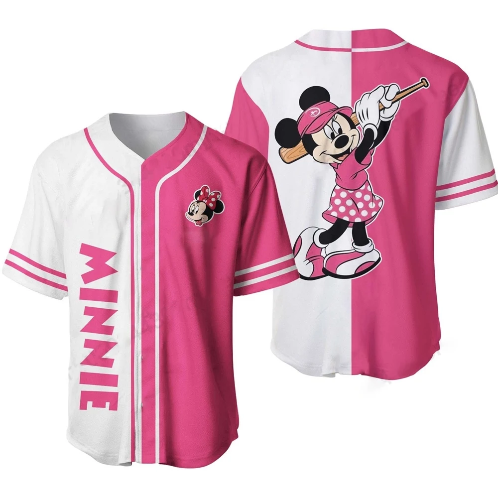 

Disney Women Baseball Pattern T-shirt Mickey Mouse Tops Tees Cute Cartoon Clothing Baseball Short Sleeve Uniform Streetwear