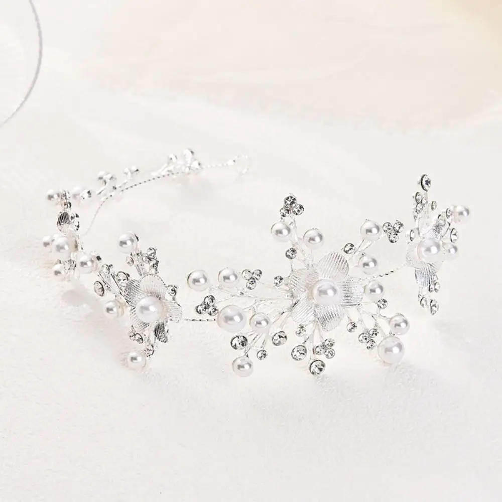 

Flower Bridal Butterfly Headband Elegant Pearl Beads Rhinestone Headdress Crown Hairband Sweet Wedding Crystal Headwear