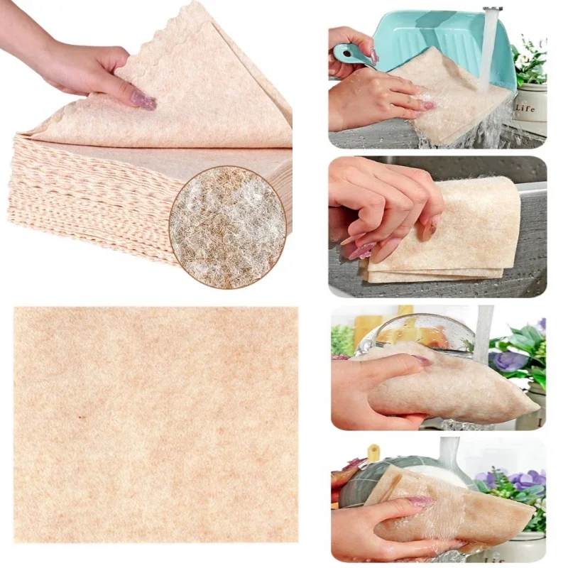 50pcs Loofah Fiber Rag Water Absorption Non-oil Kitchen Restaurant Scouring Cloth Multipurpose Cleaning Cloth Tool