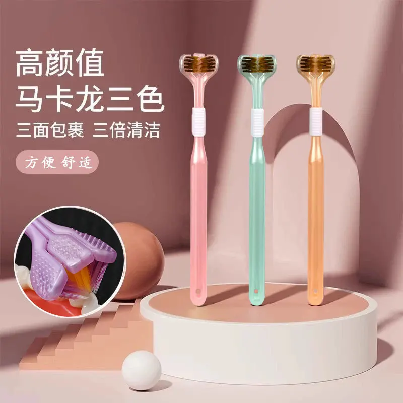 

3sided Toothbrush Cleaning Teeth Three-sided Wrap Adult Soft Scraping Tongue Coating Three-headed U-shaped Travel Suit