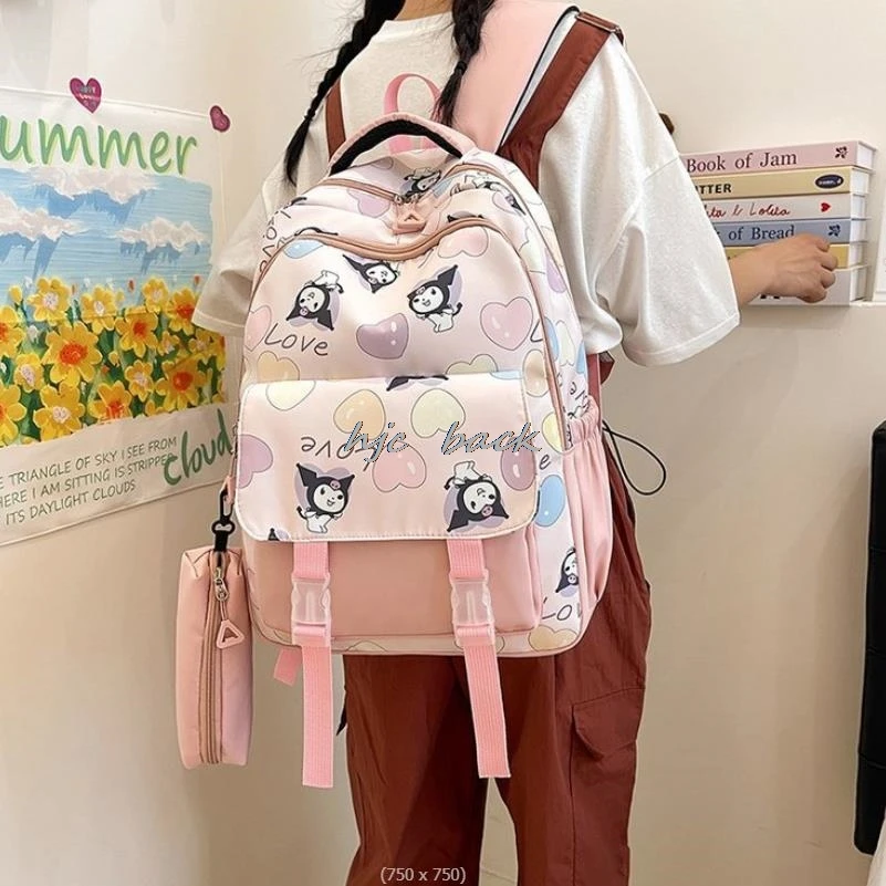 Mooie Kuromi Melodie 3 Stuks Sets Kinderen Schooltas Waterdicht Grote Capaciteit Lichtgewicht Cartoon Meisje Rugzak Tiener Vrouwen Cadeau