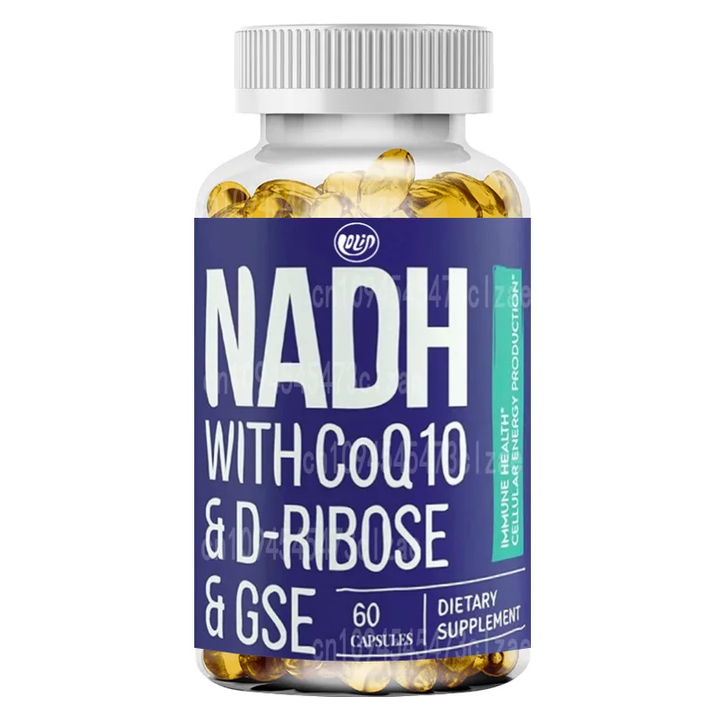 NADH 50mg+CoQ10 200mg+D-ribose 150mg Supplement, NAD+immune System, Cellular Energy, 60 Vegetarian Capsules