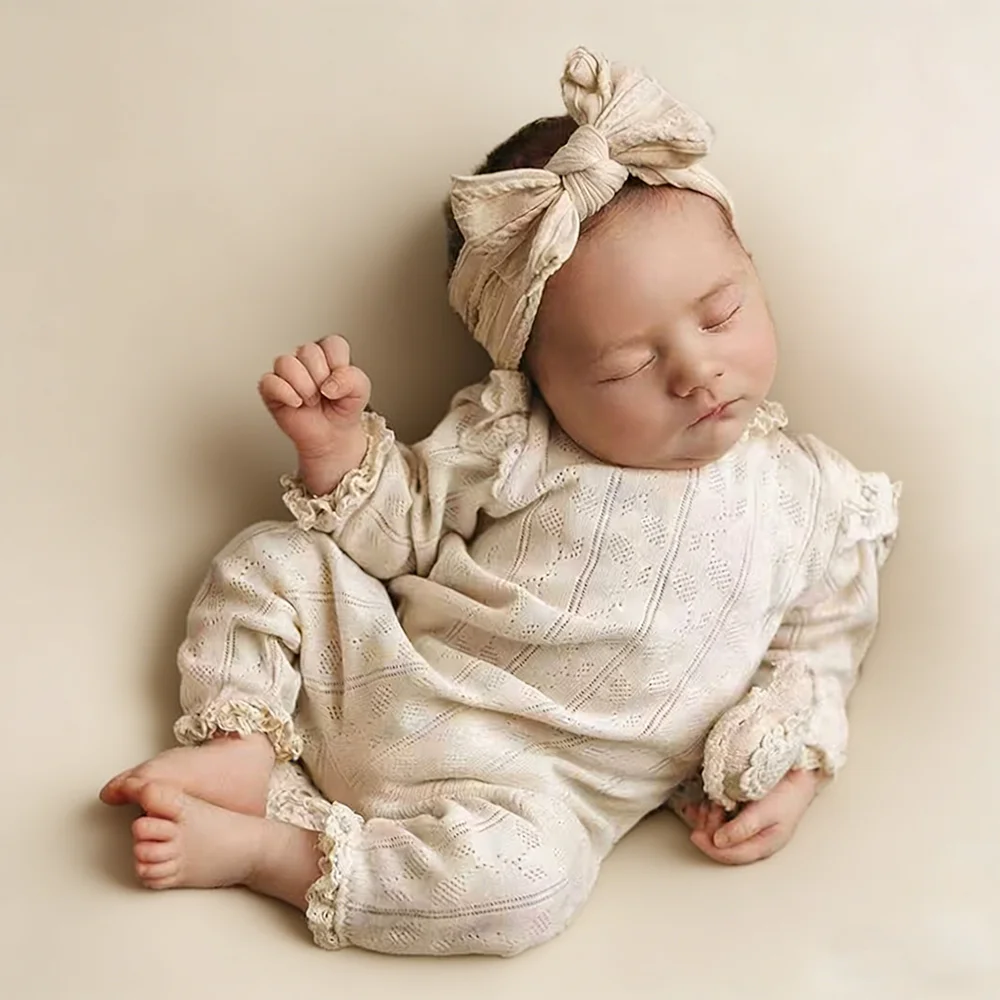 

Комплект одежды для новорожденных, кружевной комбинезон, повязка на голову, наряд для детской фотографии, реквизит для фотосессии, мягкий комбинезон, подарок для детей 0-3 месяцев