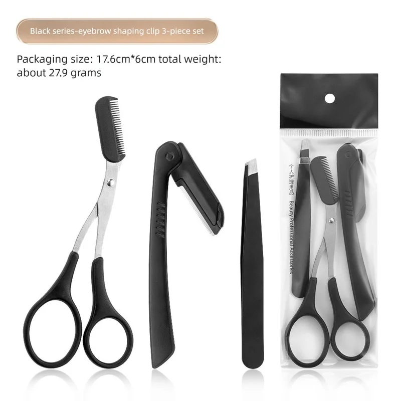 Stainless Steel Folding Eyebrow Razor Kit Black Eyebrow Scissors With Comb Tweezers Brow Brush Beginner Makeup Grooming Tools Se