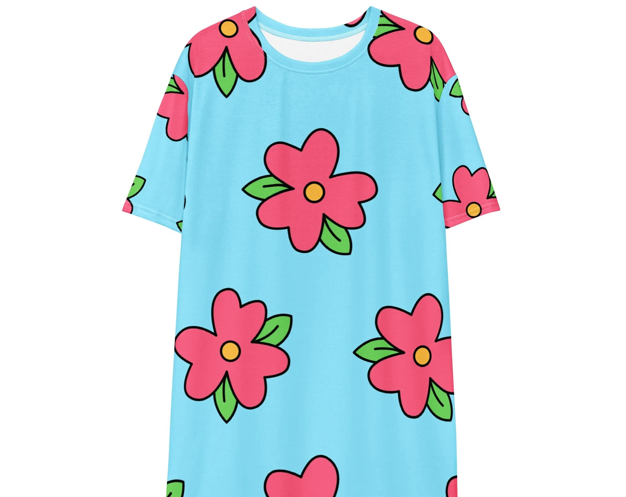 Sommerkleid für Damen in Übergröße, rosa geblühtes Homer-Simpson-Kostüm, kurzärmeliges, grafisches Freizeitkleid, Homer-Simpson-Kleid – Detail 4