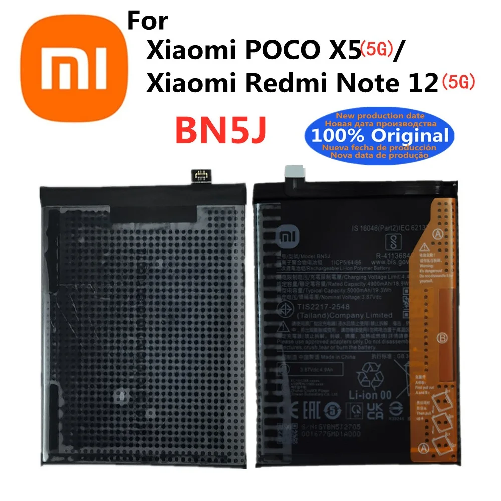 

Новый оригинальный аккумулятор Xiao Mi BN5J для Xiaomi Redmi Note 12 5G / POCO X5 5G 5000mAh Высококачественный аккумулятор для телефона