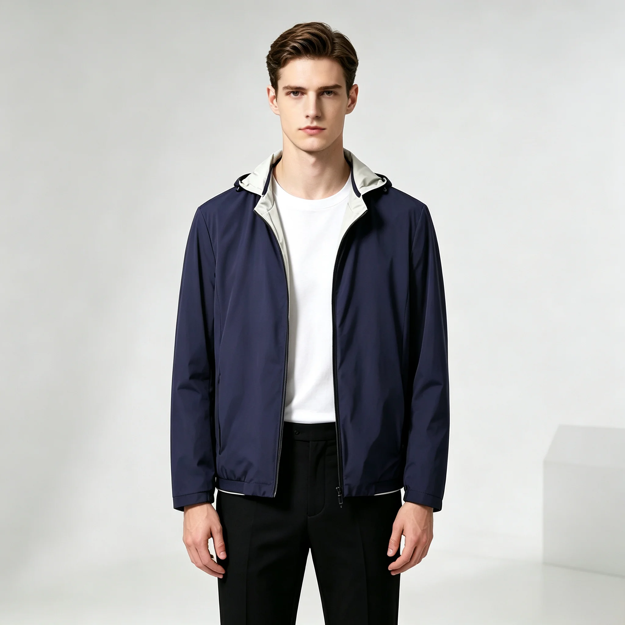 Double-Sided Wear Jacket Men's Fashion Urban Style Windproof  Long Sleeve Zipper Loose Fit Pattern Hoodie High Color Fastness