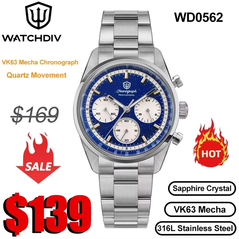 Watchdives WD0526 VK63 Quartz Chronograph Watches 10Bar Waterproof