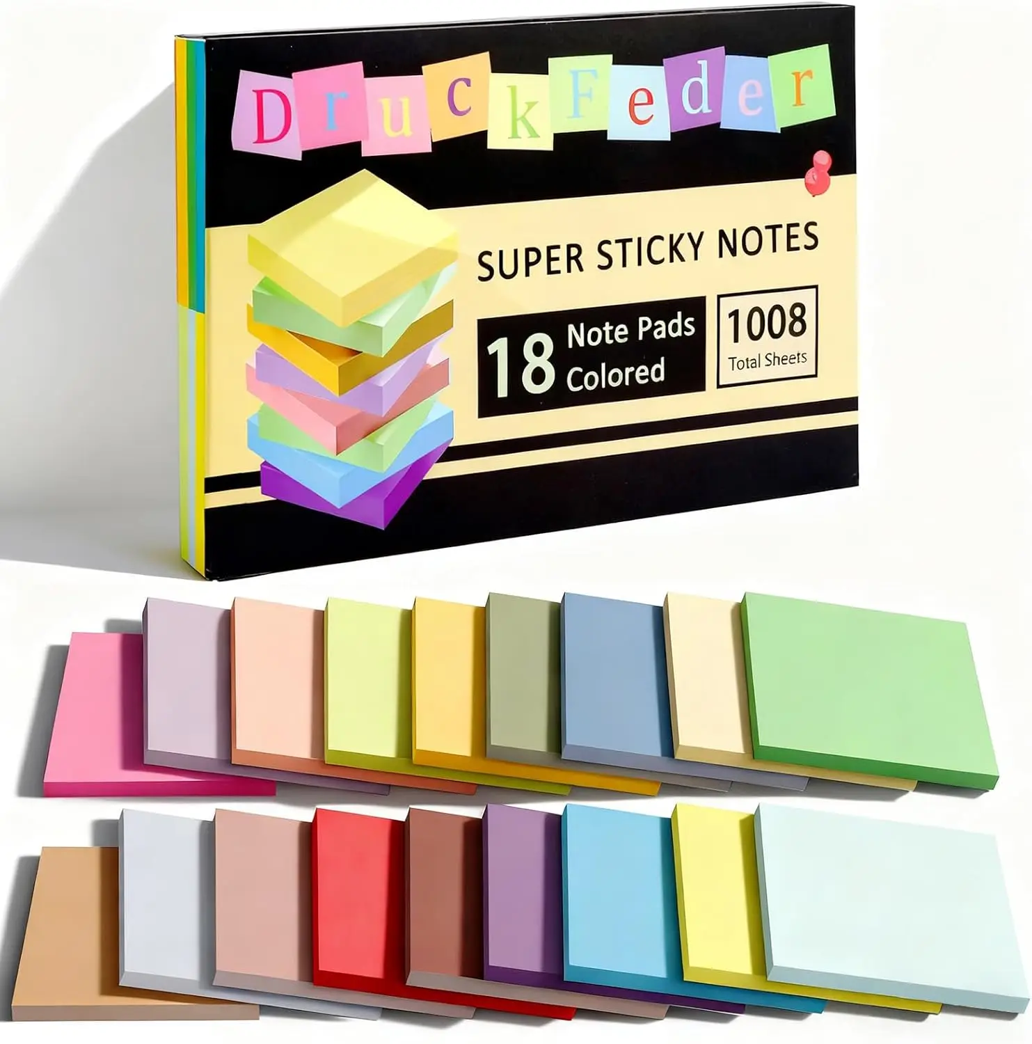 

Sticky Notes 3x3 inch, 18 Pads Self-Stick Note Pads, 1008 Sheets for Office School Home