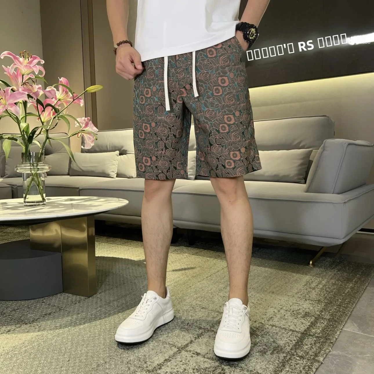 

Летние мужские повседневные шорты премиум-класса свободного прямого кроя, дышащие, модные, универсальные, легкие, с цветочной вышивкой в этническом стиле