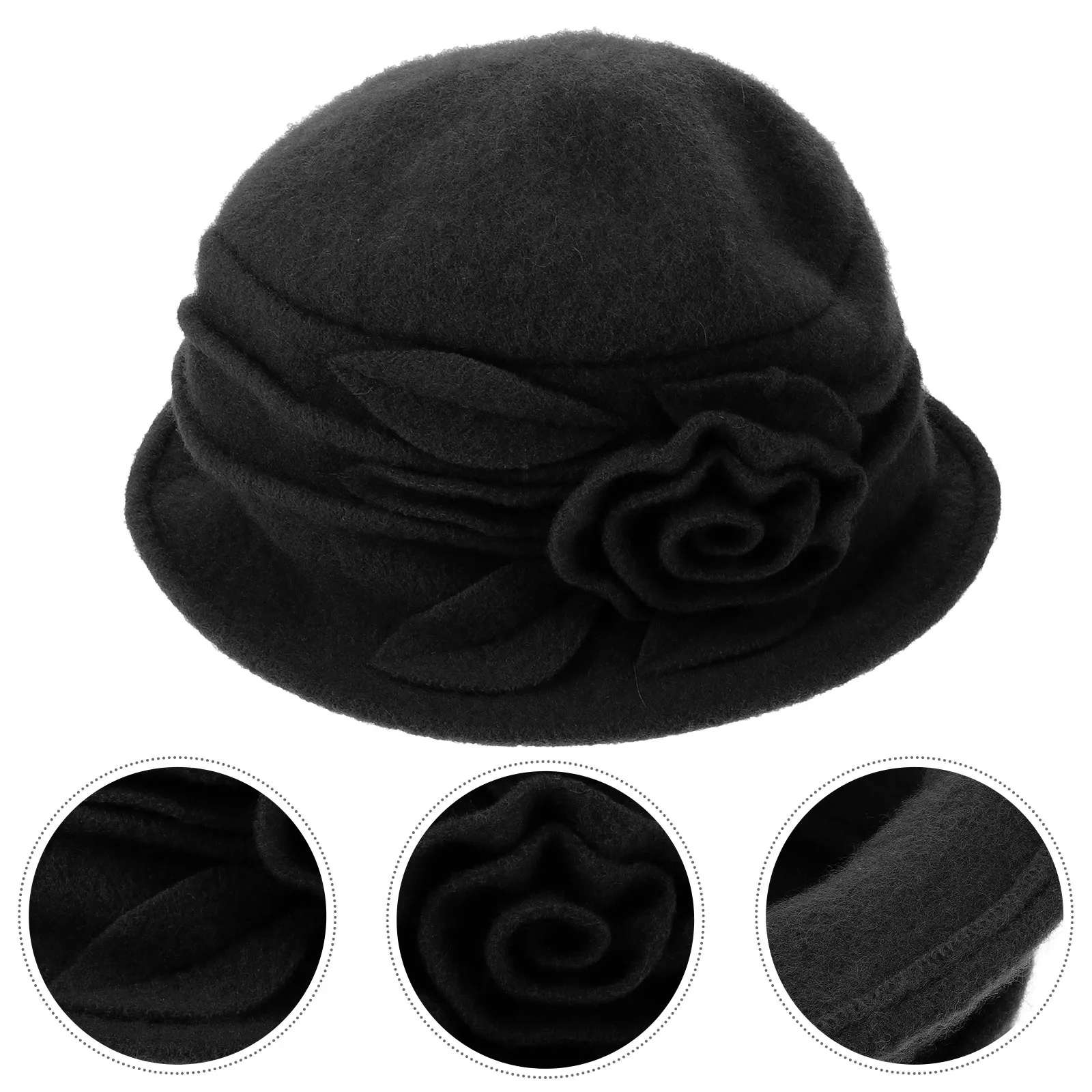 

Vintage Winter Cloche Hat Women Decorative Flower Design Warm Comfortable Ladies Hat Cloche Hats for Women Women's Hats