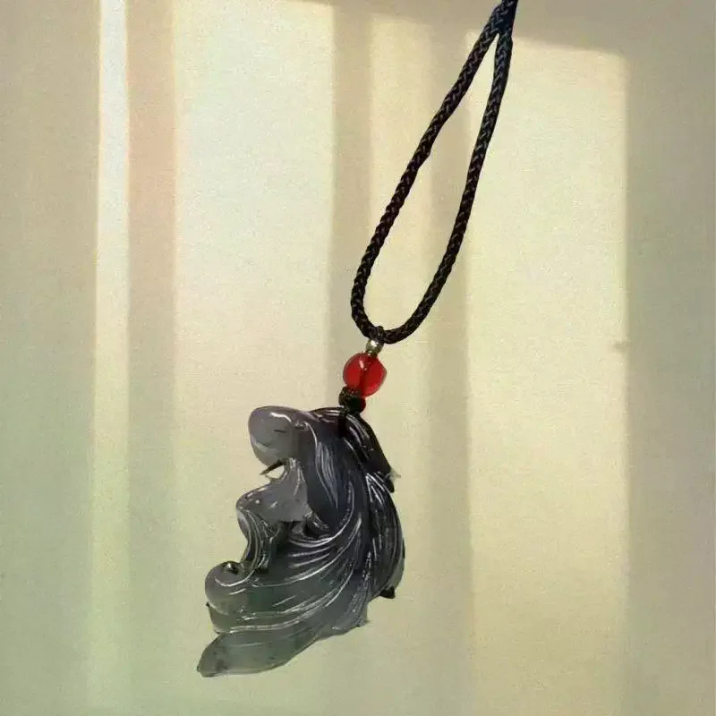 Carved Koi Fish Couple Pendant Synthetic Jade Yin Yang Fish Necklace Vintage Jewelry For Men Women Lover Daily Wear Gift