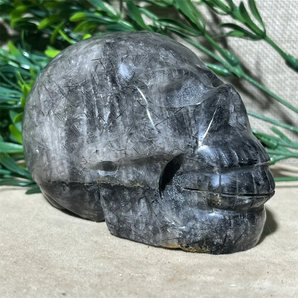 

Crystal Natural Skull Black Hair Quartz Stone Rutilated Carving Decoration Reiki Gem High Quality Beauty Healing Minerals