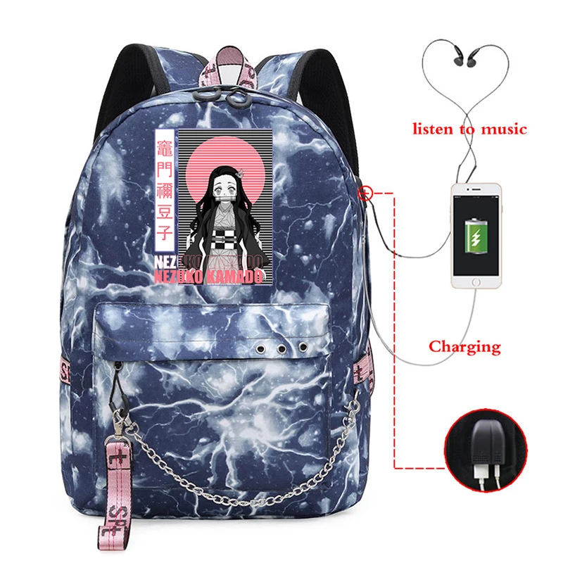 Demon Slayer Manga Anti-theft Backpack Casual Waterproof Backpack Travel Fabric Large Bags Female Large Capacity Simple Bags