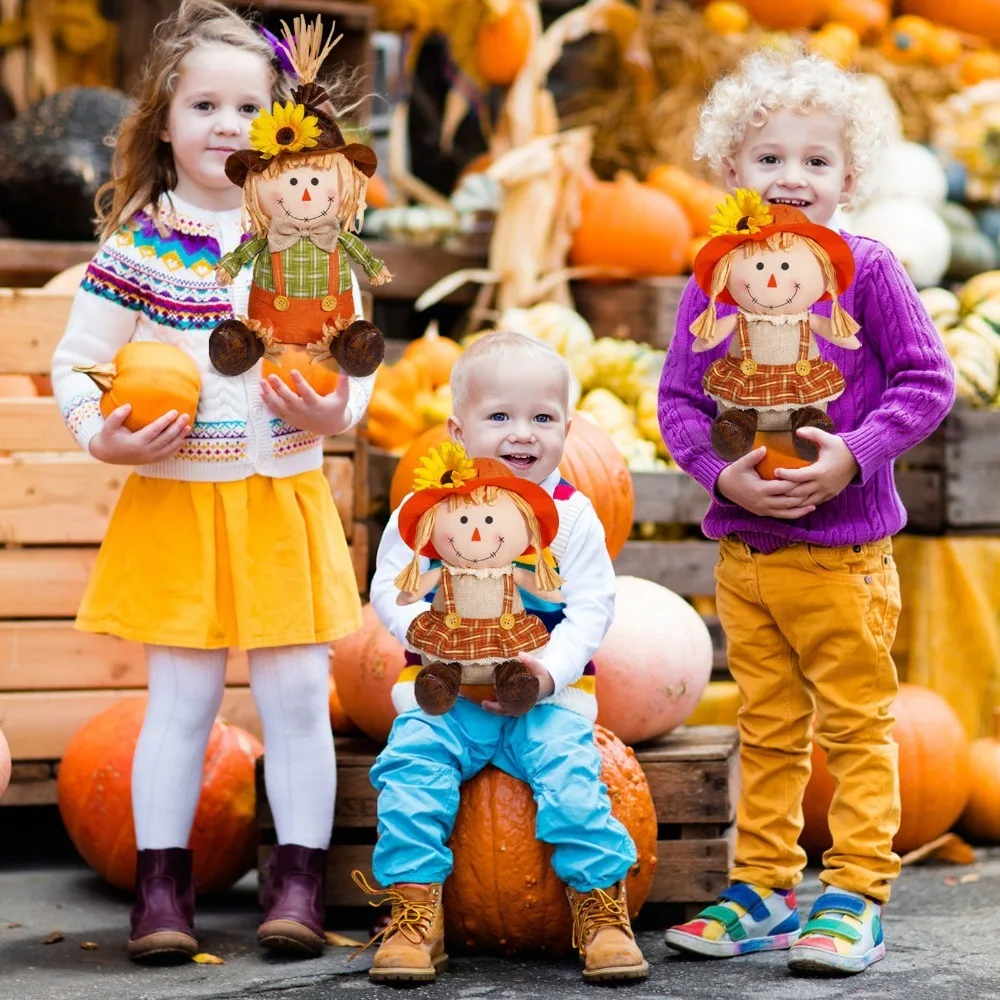 

Doll Ornaments Cute Scarecrow Gnome Doll Stuffed Plush Autumn Dwarf Doll Blessing Gnome Doll Plushies Home Desktop Decor