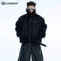 LUZHEN Niche Metal Leather Buckle Design Thick Plush Imitation Fur Coat Original Luxury Trendy Men's Winter Outerwear LZ7159