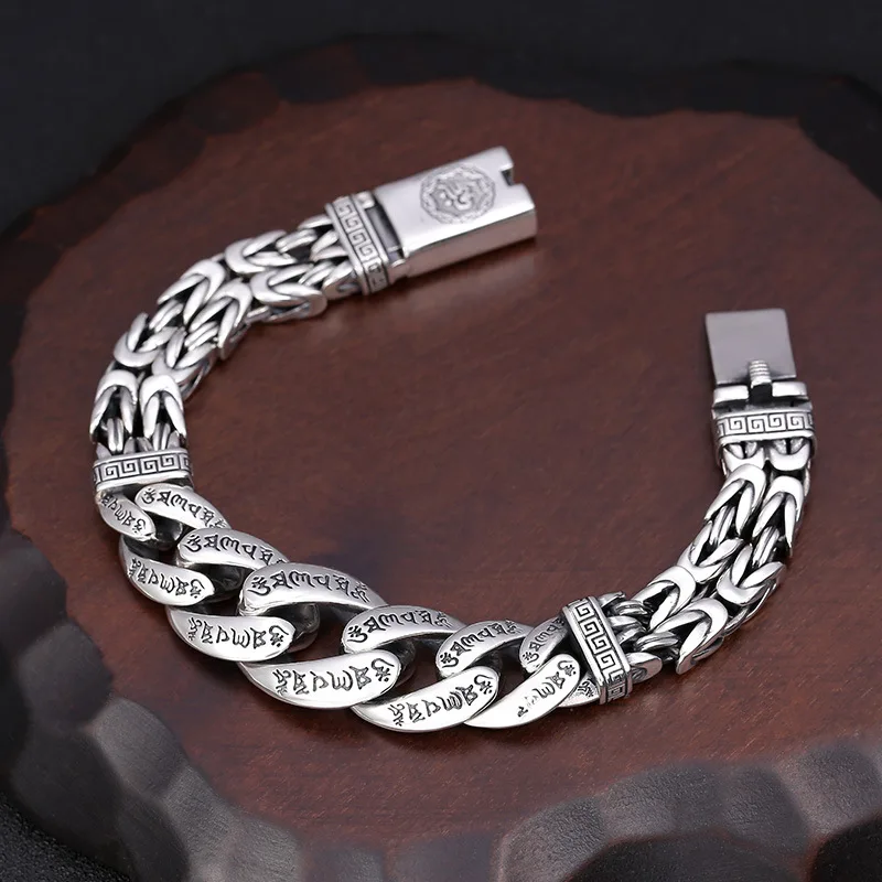 retro fashion men's six words mantra personality men's bracelet thick type woven wide version niello jewelry