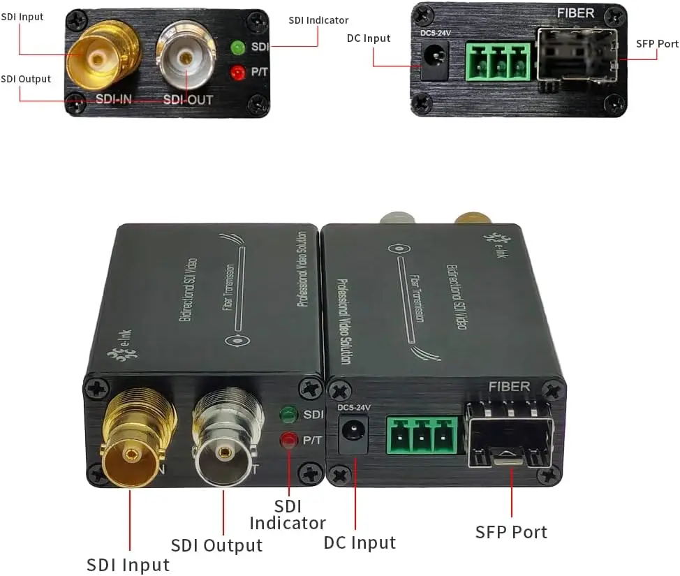 HD/3G-SDI Mini Bidirectional Fiber Extender SDI Over Fiber Converter Broadcast Level Fiber Transceiver Single Mode 20km
