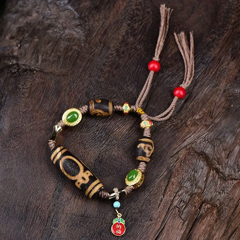 Multi-precious Dzi Beads Bracelet Genuine Pure Grade Tibetan Vintage Returned Natural Old Agate High Oil Patina