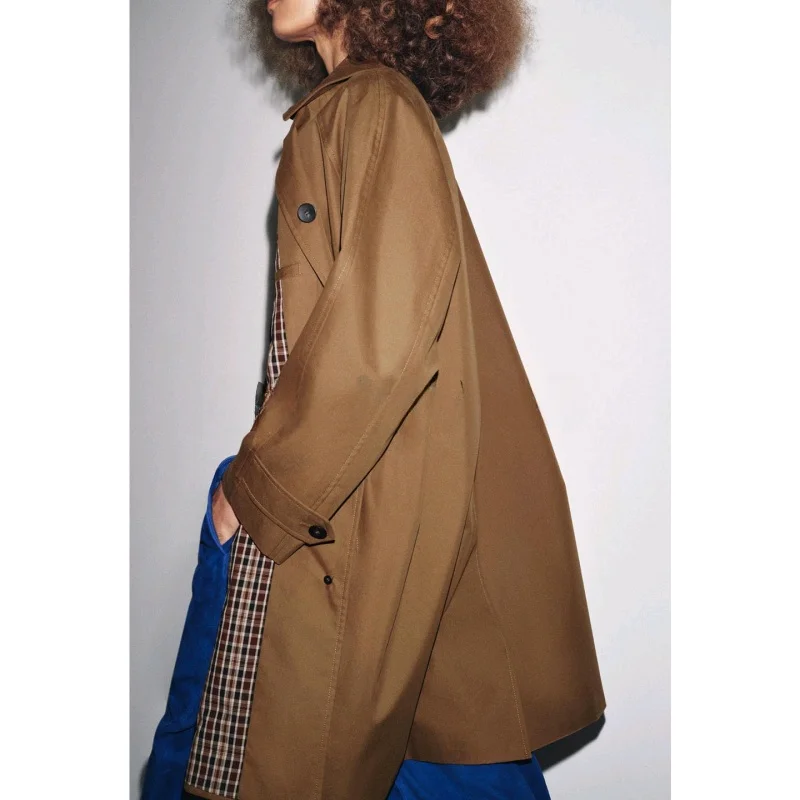 

Autumn New Arrival Women's Briti Sle Cotton Long Sve Turn-down Collar Buttoned Mid-length Coat Outerwear 38244