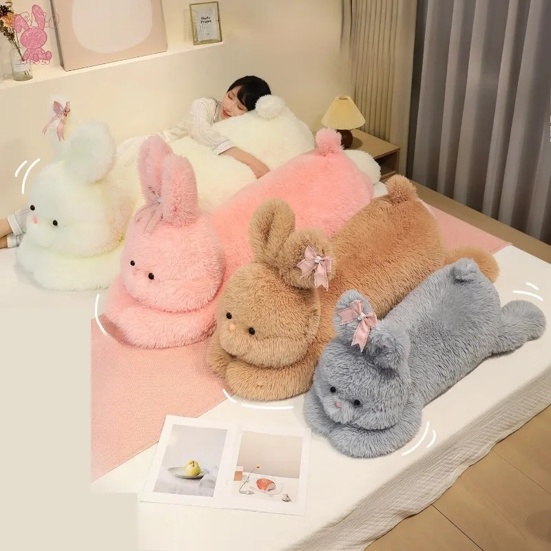 Ogromny, uroczy królik pluszowy z dużymi uszami i różową kokardą, miękki, puszysty, do przytulania, zabawka do dekoracji domu, na sofę, łóżko, prezent urodzinowy dla dziewczynek i dzieci.