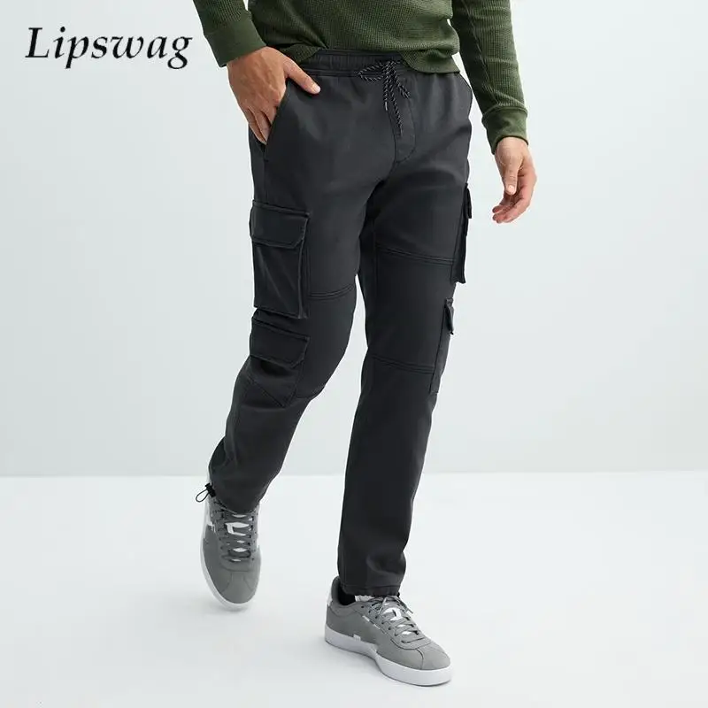 

Spring Autumn Stylish Solid Color Mens Pants Outdoor Sports Casual Drawstring Multi Pockets Cargo Pants For Mens Streetwear