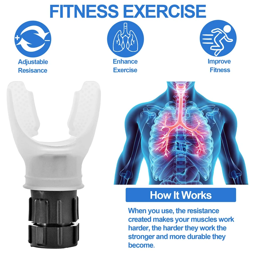 Pulmão Flexível Respiração Trainer, Fitness Exerciser, Aumenta a Capacidade Pulmonar, Níveis Ajustáveis, Respiração Profunda