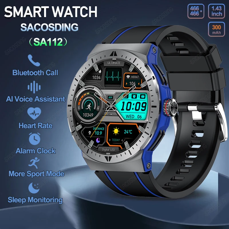 

SACOSDING SA112 Smart Watch Always On Display NFC Clock Bluetooth Call Voice Assistant IP68 Waterproof Sports Fitness Smartwatch